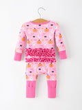 Halloween Pumpkin Ghost Print Baby Girl Pajamas Ruffle Zipper Romper - 2