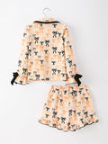 Halloween Bow Print Girls Pajama Set Long Sleeve Top and Shorts - 2