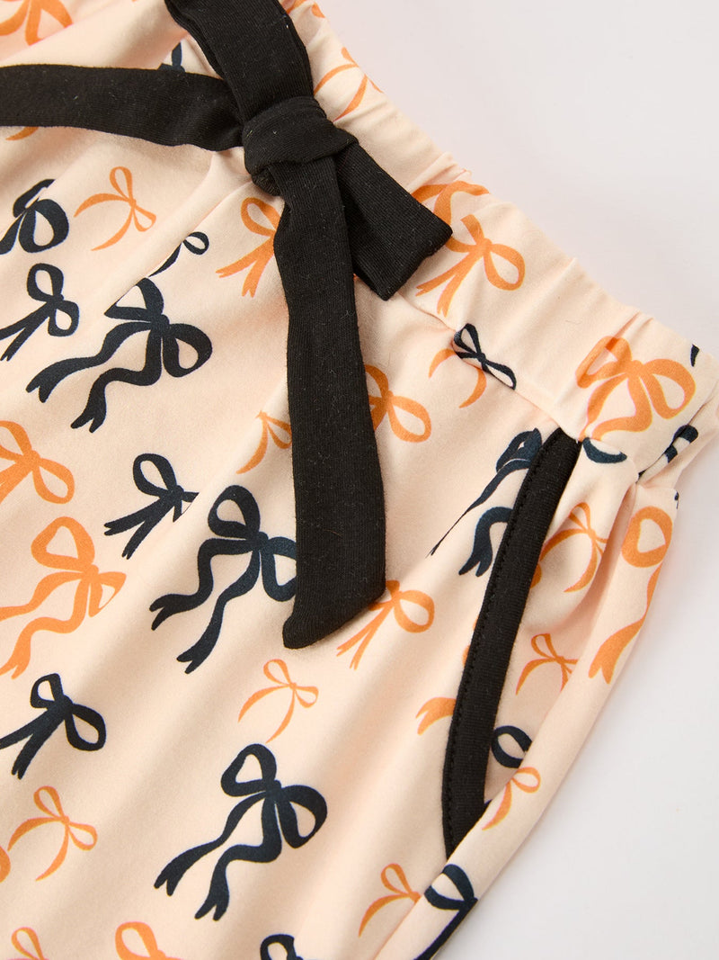 Halloween Bow Print Girls Pajama Set Long Sleeve Top and Shorts - 5