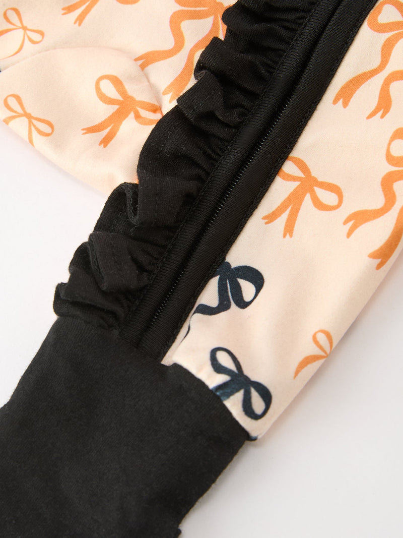 Halloween Bow Print Baby Girl Pajamas Ruffle Zipper Romper - 4