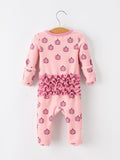 Fall Thanksgiving Pink Pumpkin Ruffle Zip Sleeper Waffle Jumpsuit - 2