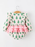 Christmas Tree Print Ruffle Bow Baby Girl Bubble Romper - 2