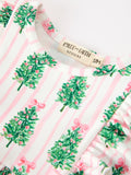 Christmas Tree Print Ruffle Bow Baby Girl Bubble Romper - 3