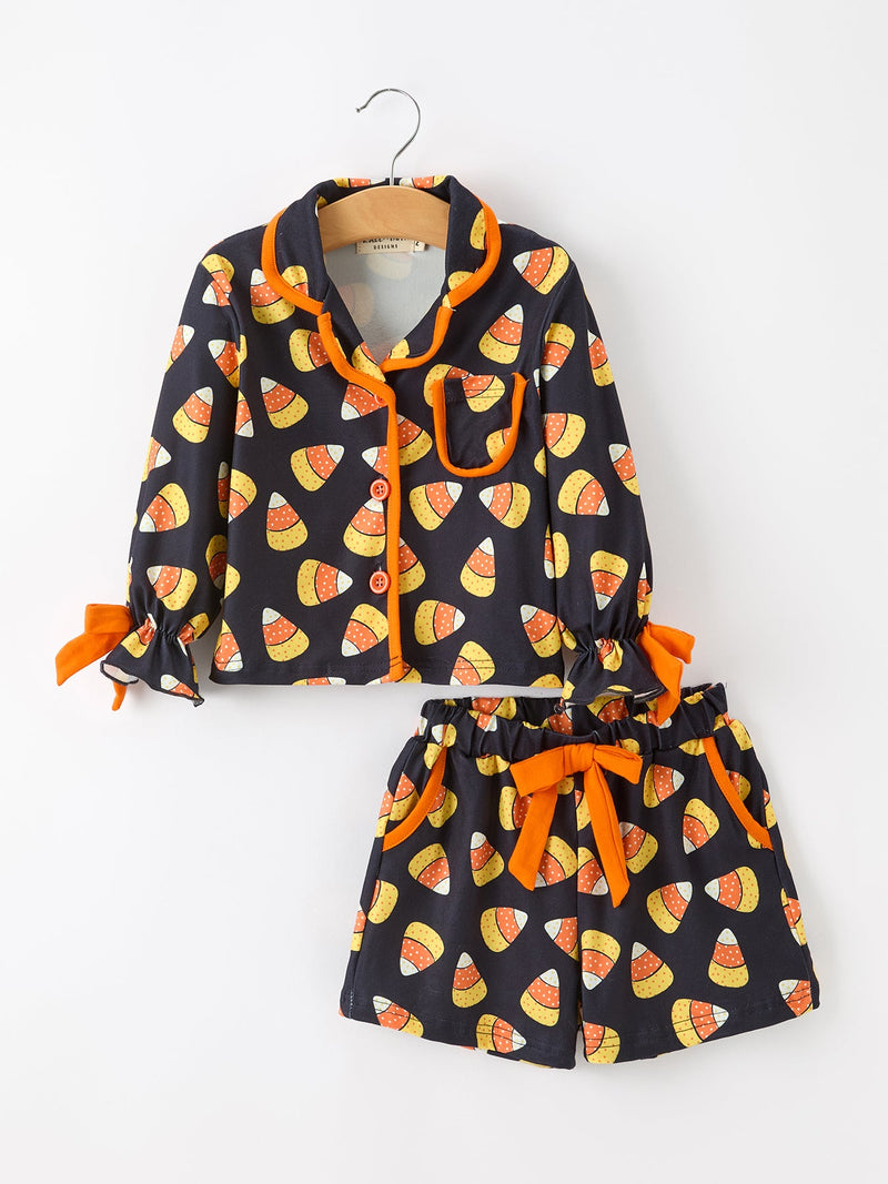 Halloween Candy Corn Mommy and Me Pajama Set Matching Lounge Set - 3