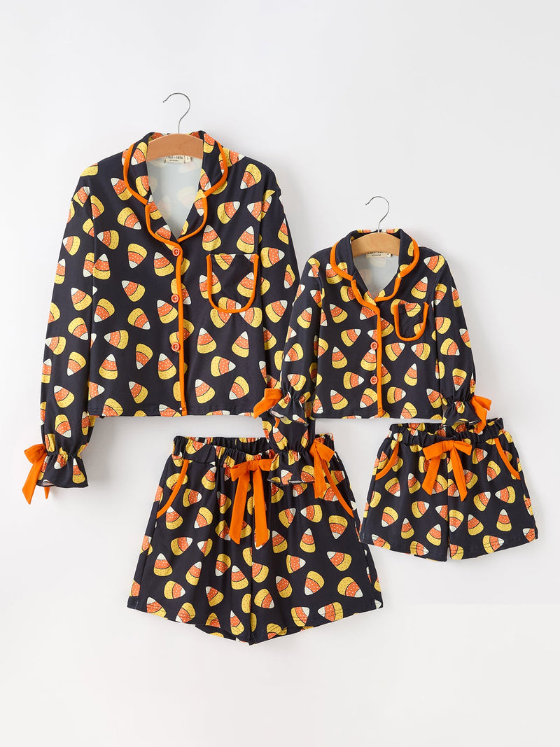 Halloween Candy Corn Mommy and Me Pajama Set Matching Lounge Set - 2