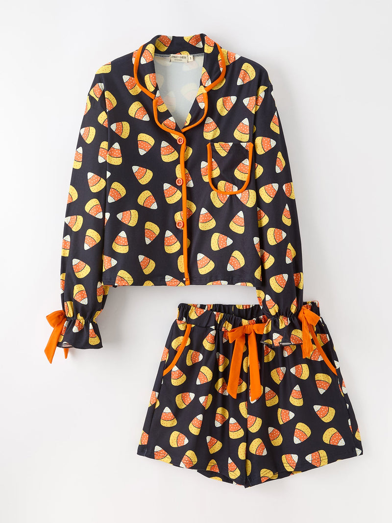 Halloween Candy Corn Mommy and Me Pajama Set Matching Lounge Set - 8
