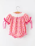Girls Halloween & Thanksgiving Floral Smocked Bubble Romper - 2