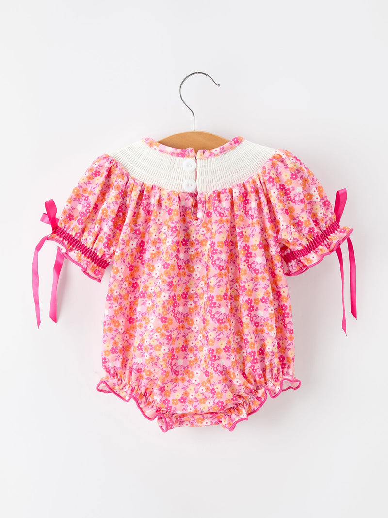 Girls Halloween & Thanksgiving Floral Smocked Bubble Romper - 2