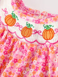 Girls Halloween & Thanksgiving Floral Smocked Bubble Romper - 3