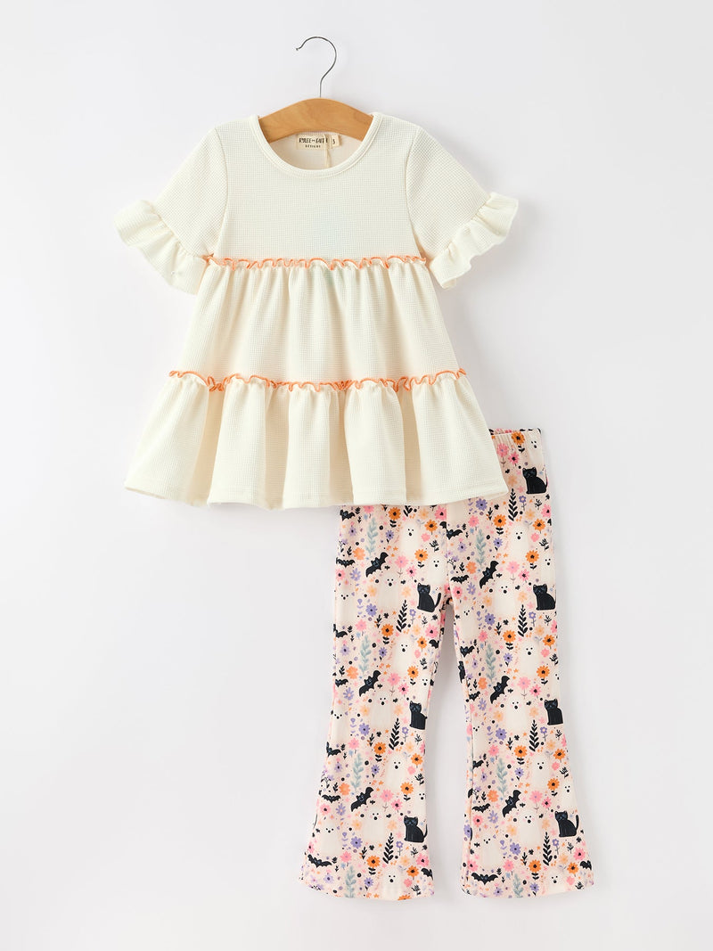 Halloween Black Cat Girls Bell Bottom Pant Set - 1