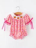 Girls Halloween & Thanksgiving Floral Smocked Bubble Romper - 1