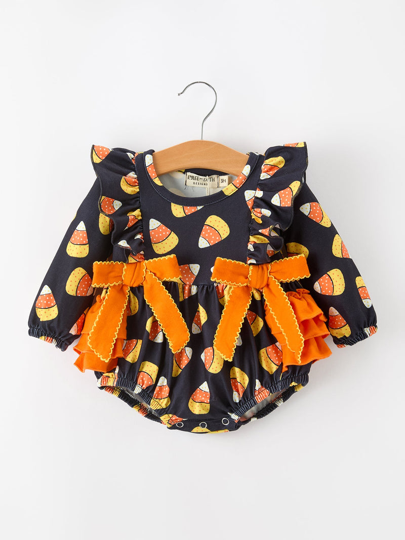 Halloween Candy Corn Baby Girl Bubble Romper Ruffle - 1