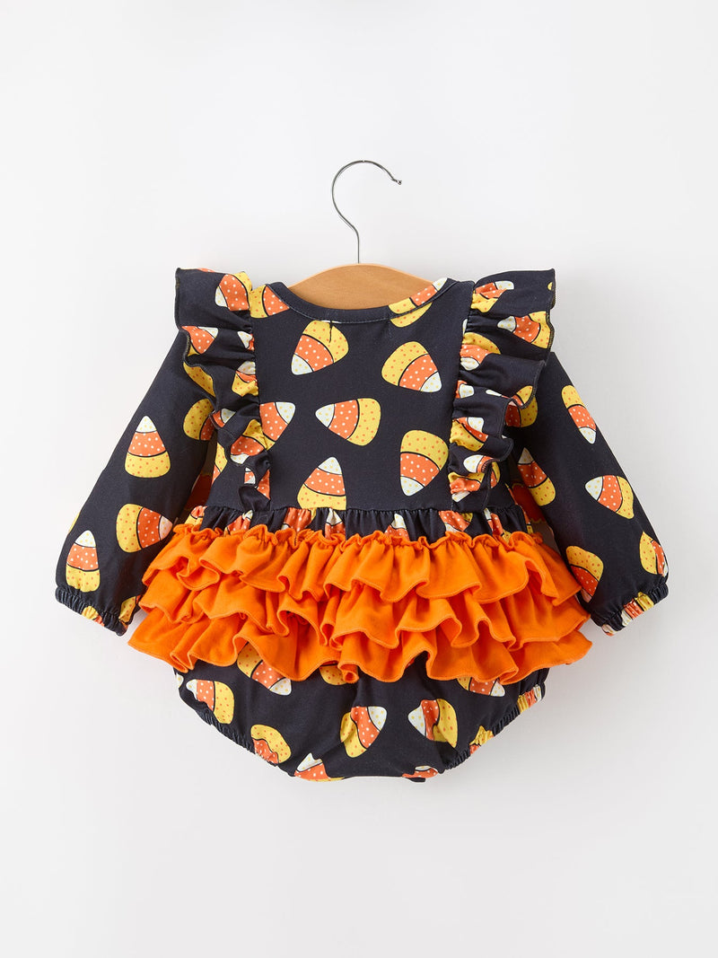Halloween Candy Corn Baby Girl Bubble Romper Ruffle - 2