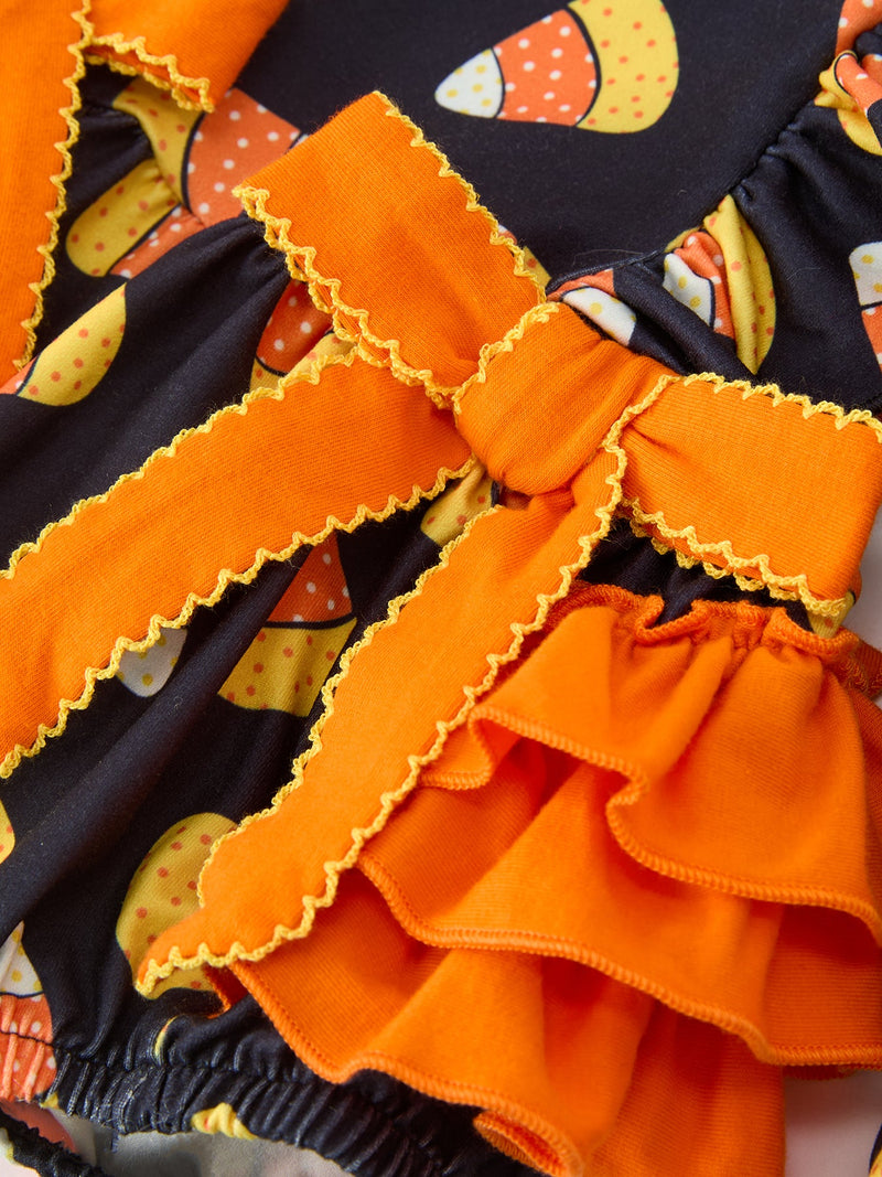 Halloween Candy Corn Baby Girl Bubble Romper Ruffle - 4