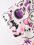 Halloween Pumpkin Ghost Print Girls Twirl Dress Short Sleeve - 4