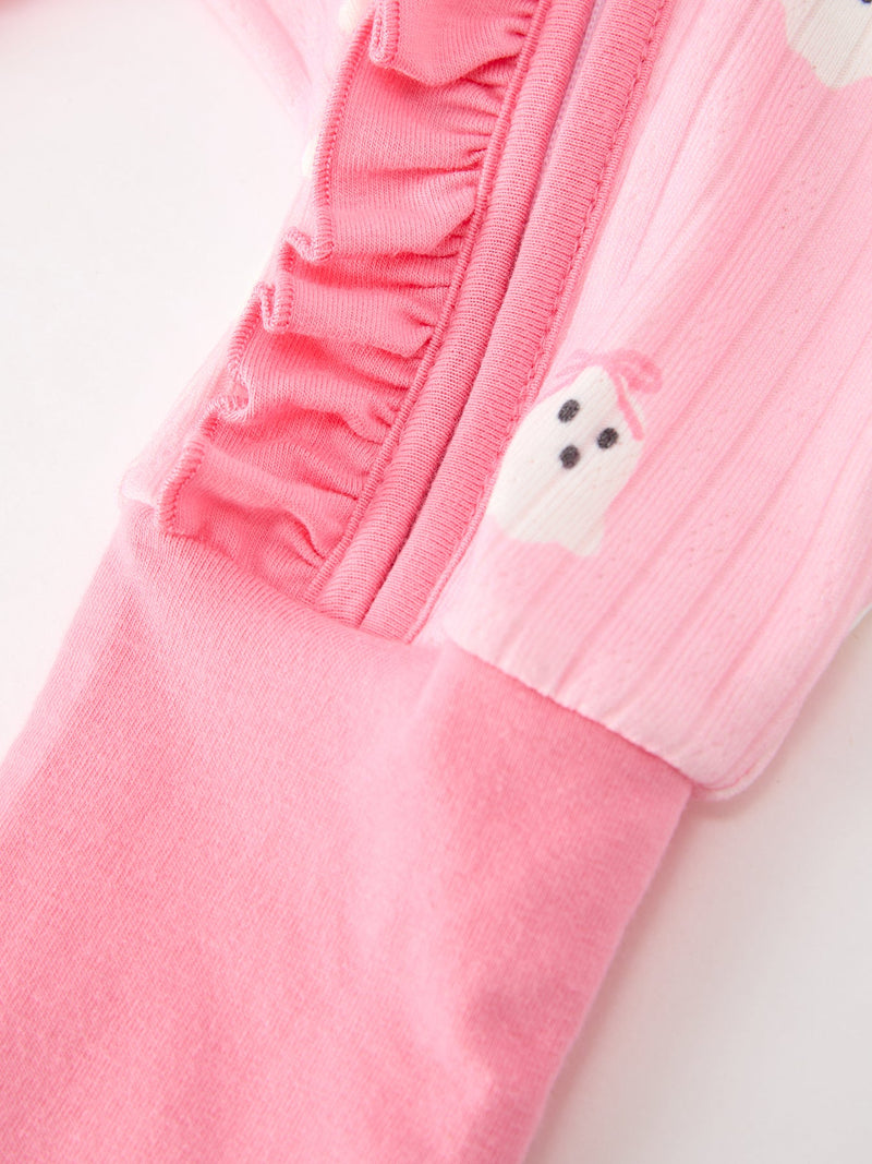 Halloween Ghost Baby Girl Pink Pajamas Ruffle Zipper Romper - 4