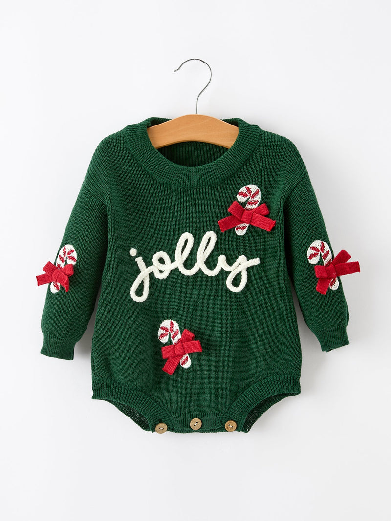 Christmas Jolly Candy Cane Knit Baby Romper - 1