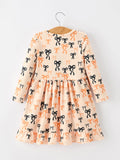 Halloween Bow Print Girls Twirl Dress Long Sleeve with Pockets - 2