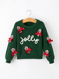 Girls Christmas Jolly Candy Cane Bow Knit Sweater - 1