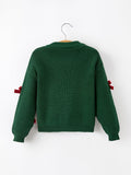 Girls Christmas Jolly Candy Cane Bow Knit Sweater - 2