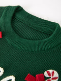 Girls Christmas Jolly Candy Cane Bow Knit Sweater - 3