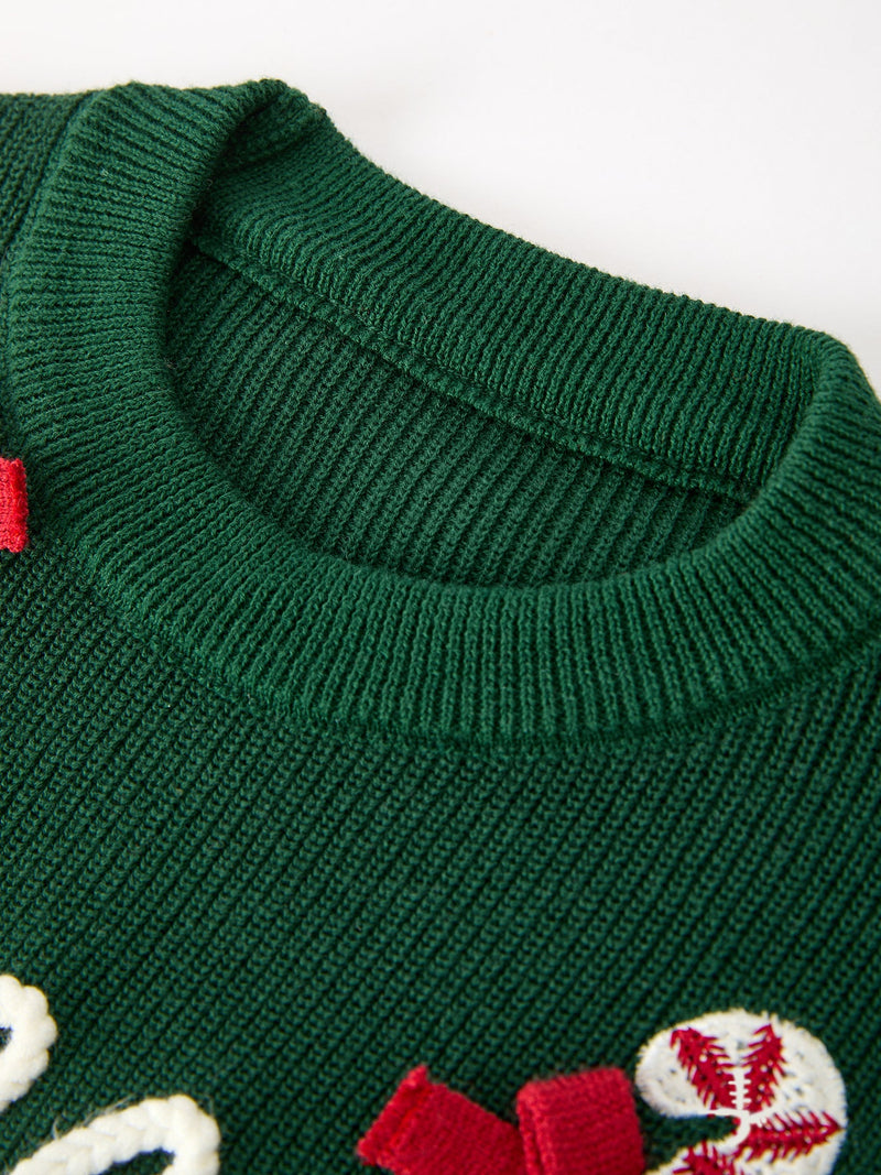 Girls Christmas Jolly Candy Cane Bow Knit Sweater - 3