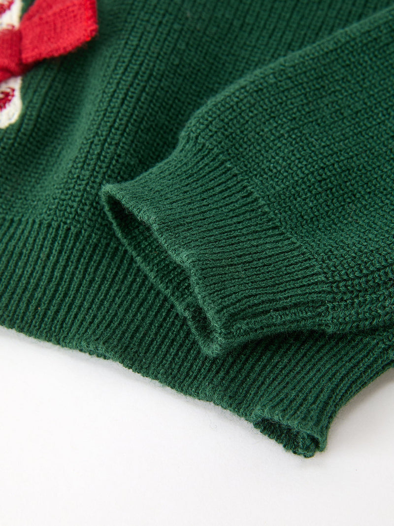 Girls Christmas Jolly Candy Cane Bow Knit Sweater - 5