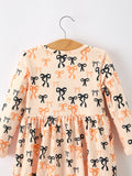 Halloween Bow Print Girls Twirl Dress Long Sleeve with Pockets - 3