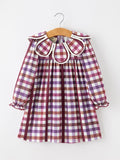 Fall Plaid Petals Collar Girls Dress - 1