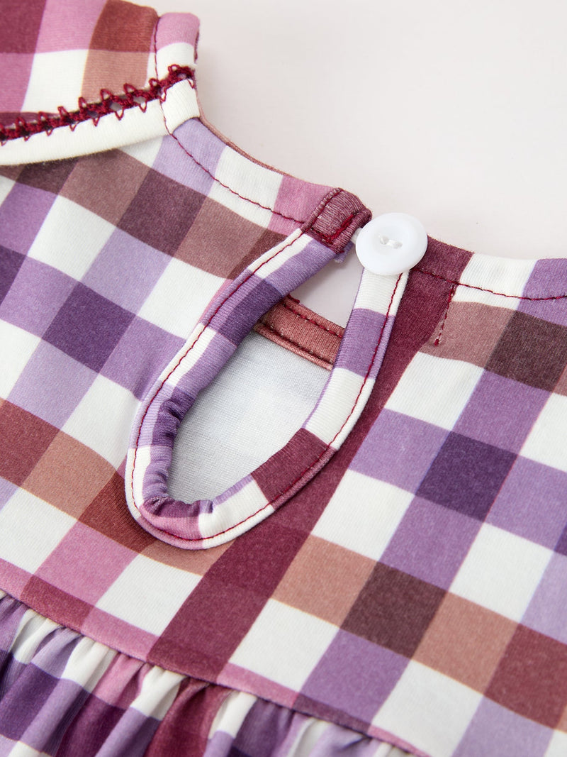 Fall Plaid Petals Collar Girls Dress - 5
