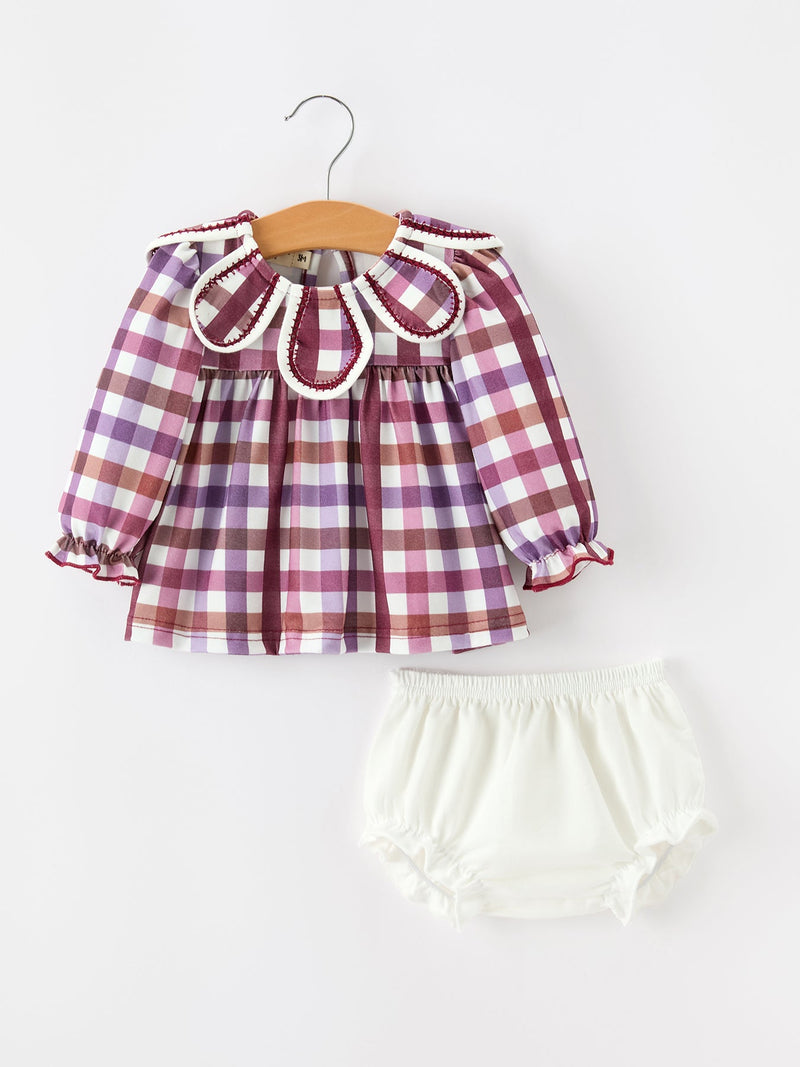Fall Plaid Petals Collar Girls Bloomer Set - 1