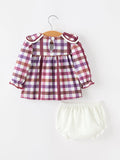 Fall Plaid Petals Collar Girls Bloomer Set - 2
