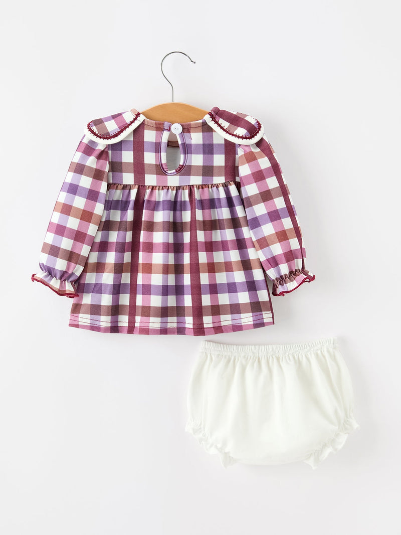 Fall Plaid Petals Collar Girls Bloomer Set - 2