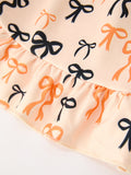 Halloween Bow Print Girls Twirl Dress Long Sleeve with Pockets - 6