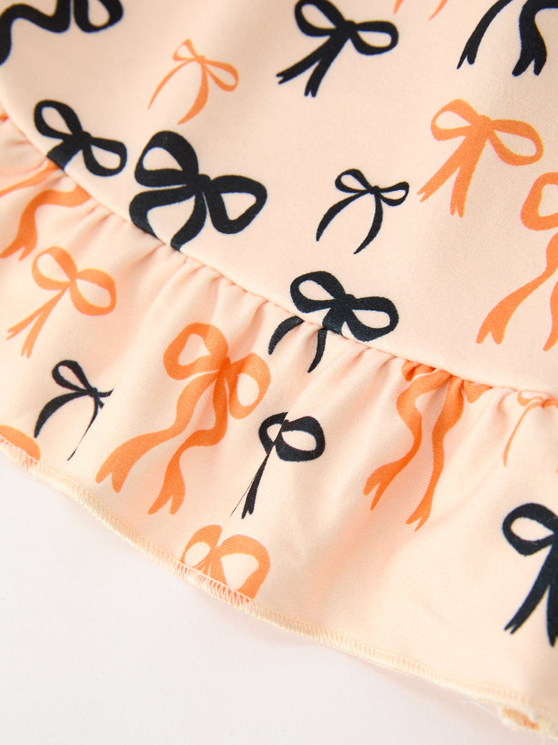 Halloween Bow Print Girls Twirl Dress Long Sleeve with Pockets - 6