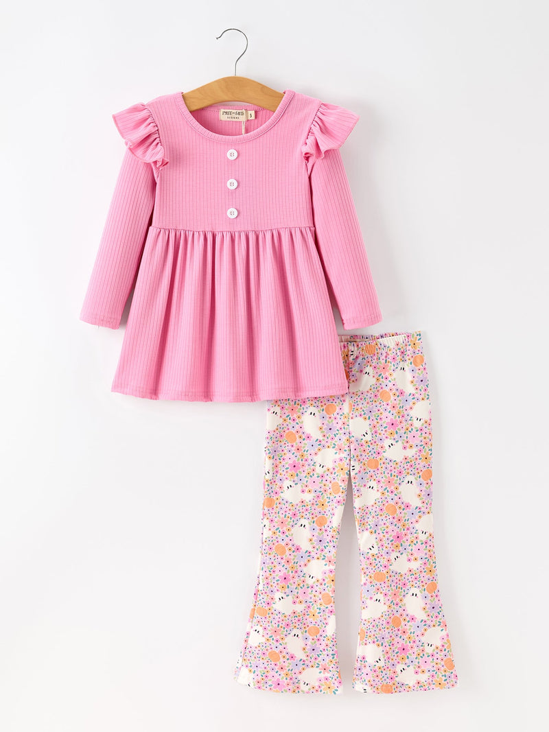 Halloween Ghost Girls Bell Bottom Pant Set Ruffle - 1