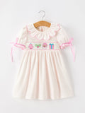 Christmas Smocked Girls Dress Embroidered Holiday Ruffle Collar - 1