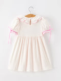 Christmas Smocked Girls Dress Embroidered Holiday Ruffle Collar - 2