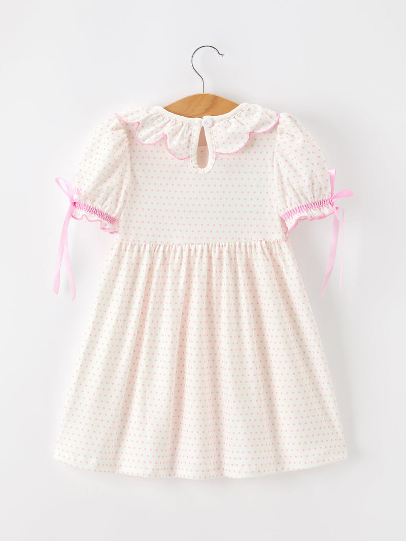 Christmas Smocked Girls Dress Embroidered Holiday Ruffle Collar - 2