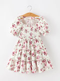 Floral Ruffle Girls Dress Puff Sleeve Party Dress - 2