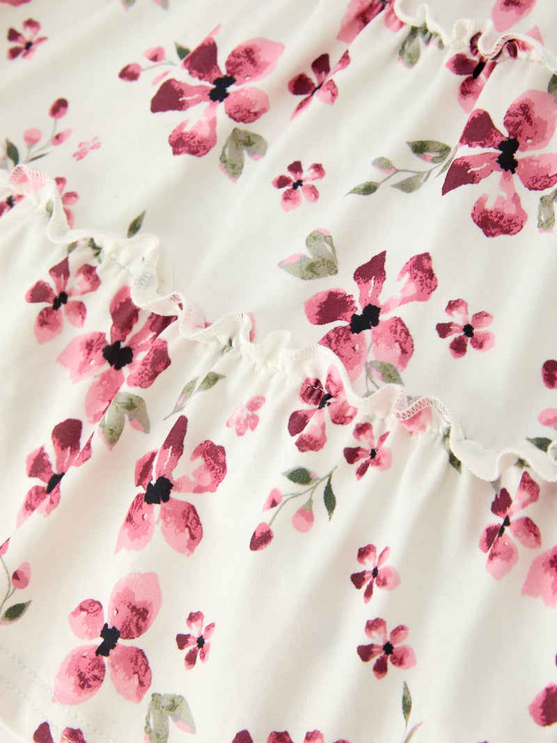 Floral Ruffle Girls Dress Puff Sleeve Party Dress - 5