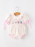 Christmas Smocked Baby Girl Bubble Romper Embroidered Ruffle Collar - 1