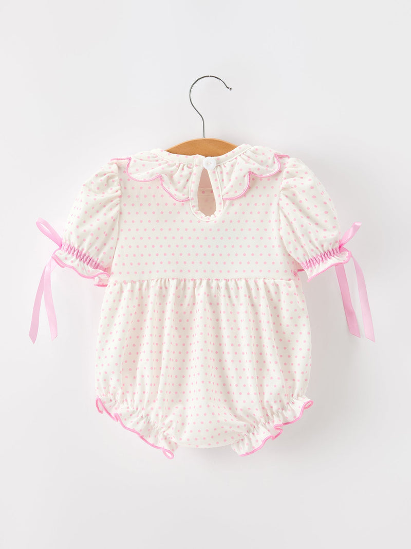 Christmas Smocked Baby Girl Bubble Romper Embroidered Ruffle Collar - 2