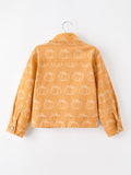 Fall Girls Pumpkin Print Bow Denim Jacket - 2
