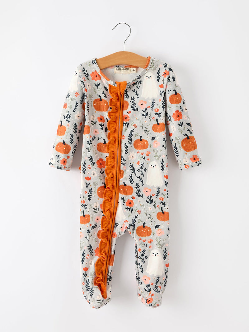 Baby Halloween Pumpkin Ghost Zip Romper - 1