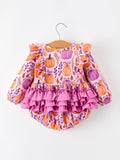 Halloween Thanksgiving Pumpkin Girls Romper with Ruffle Bow - 2