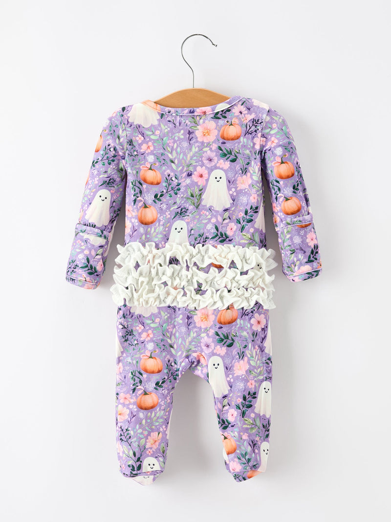 Halloween Ghost Pumpkin Girls Romper Ruffle Zipper - 7
