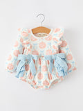 Halloween Thanksgiving Baby Girls Pumpkin Bow Ruffle Bubble Romper - 1