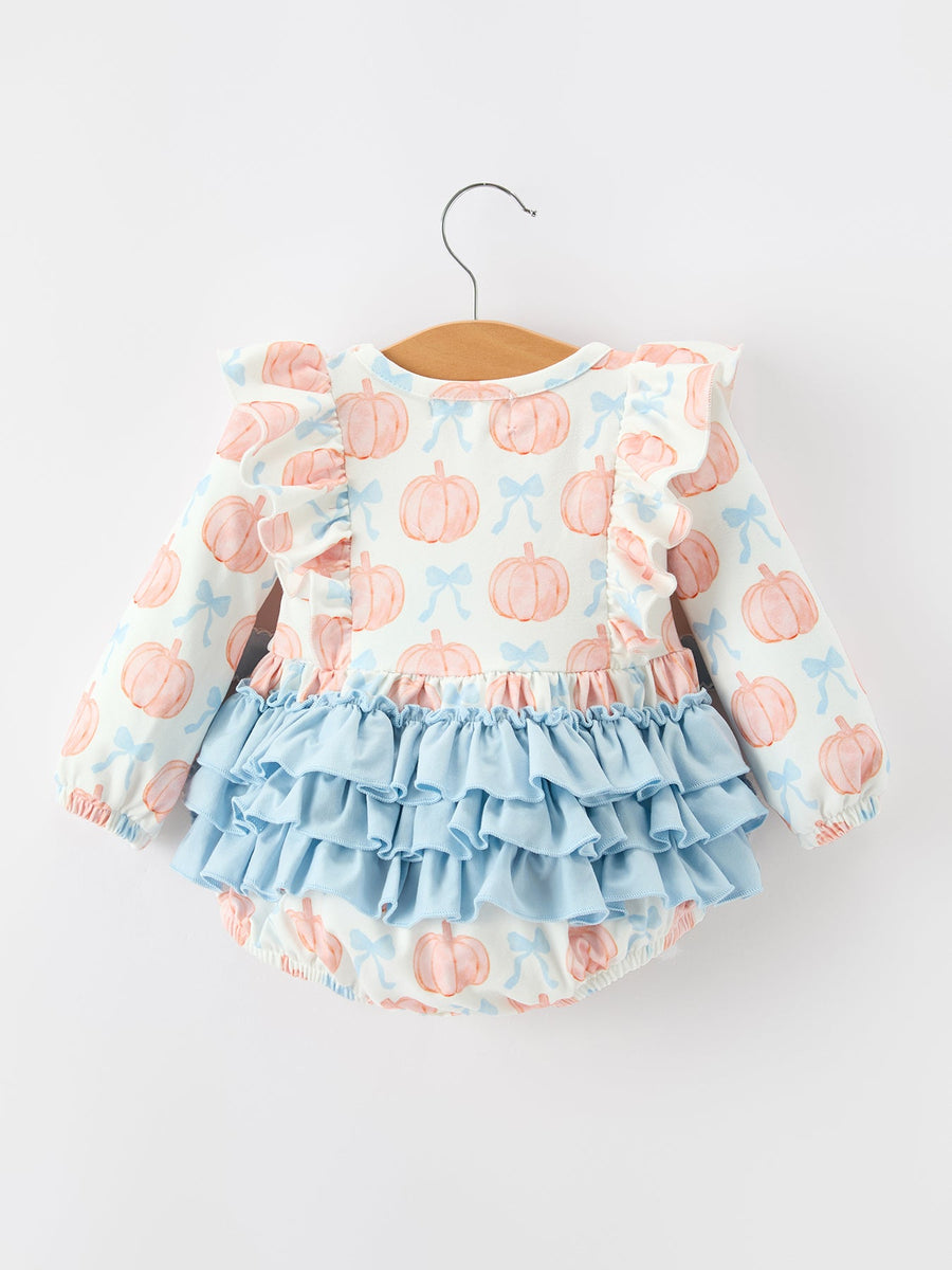 Halloween Thanksgiving Baby Girls Pumpkin Bow Ruffle Bubble Romper