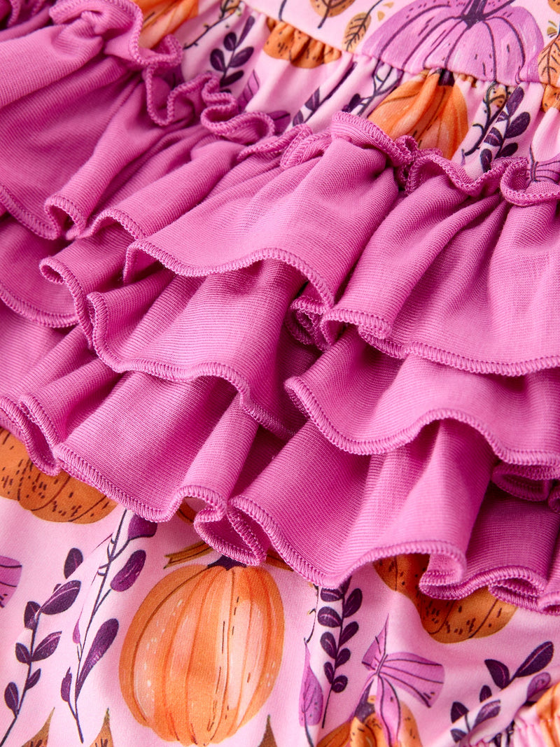 Halloween Thanksgiving Pumpkin Girls Romper with Ruffle Bow - 5